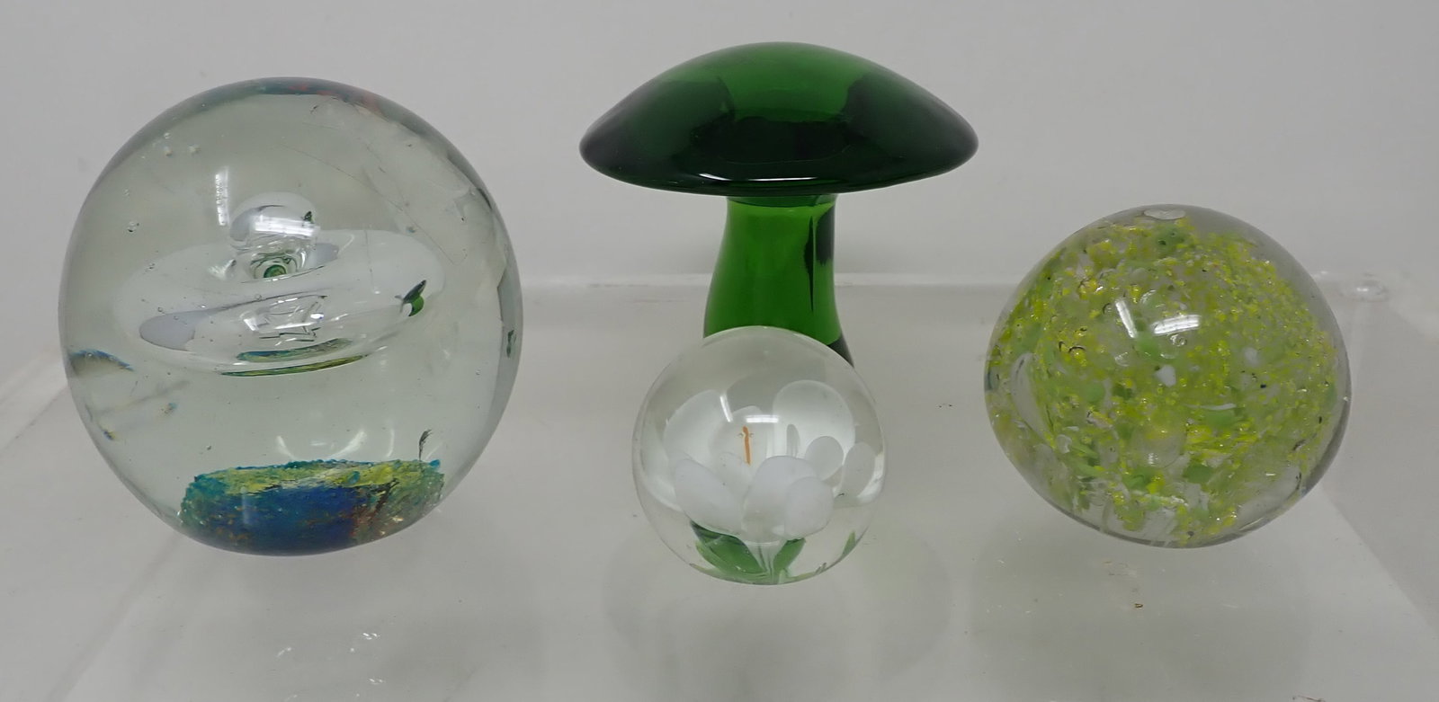 Mushroom & Misc Glass Paperweights: Mushroom is apprx 3 3/4" in diameter and 3" tall