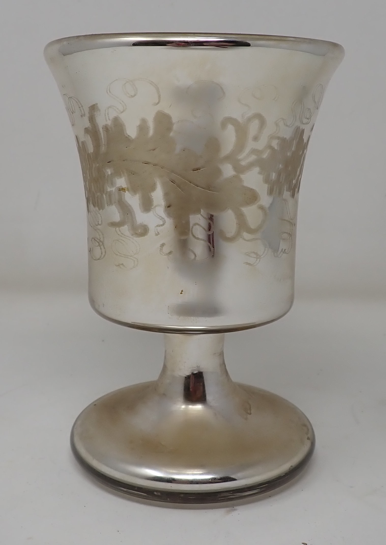 Mercury Glass Chalice Cup: Approx 4" in diameter and 6" tall.