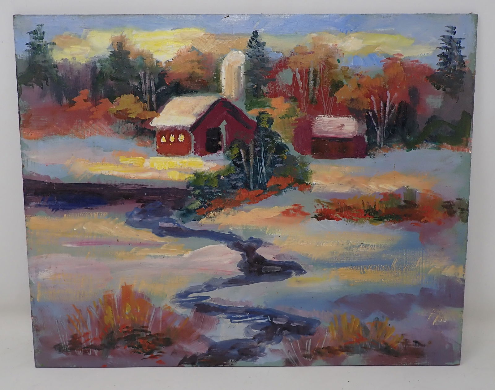 John Reilly Winter Farm Scene Oil Painting (1 of 2)