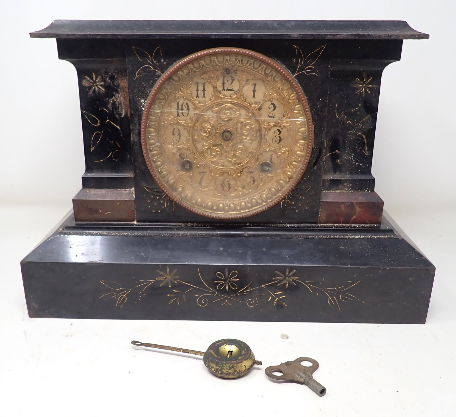 Mantel Clock: Approx 6 1/2" x 14 1/4" x 10 1/2" tall