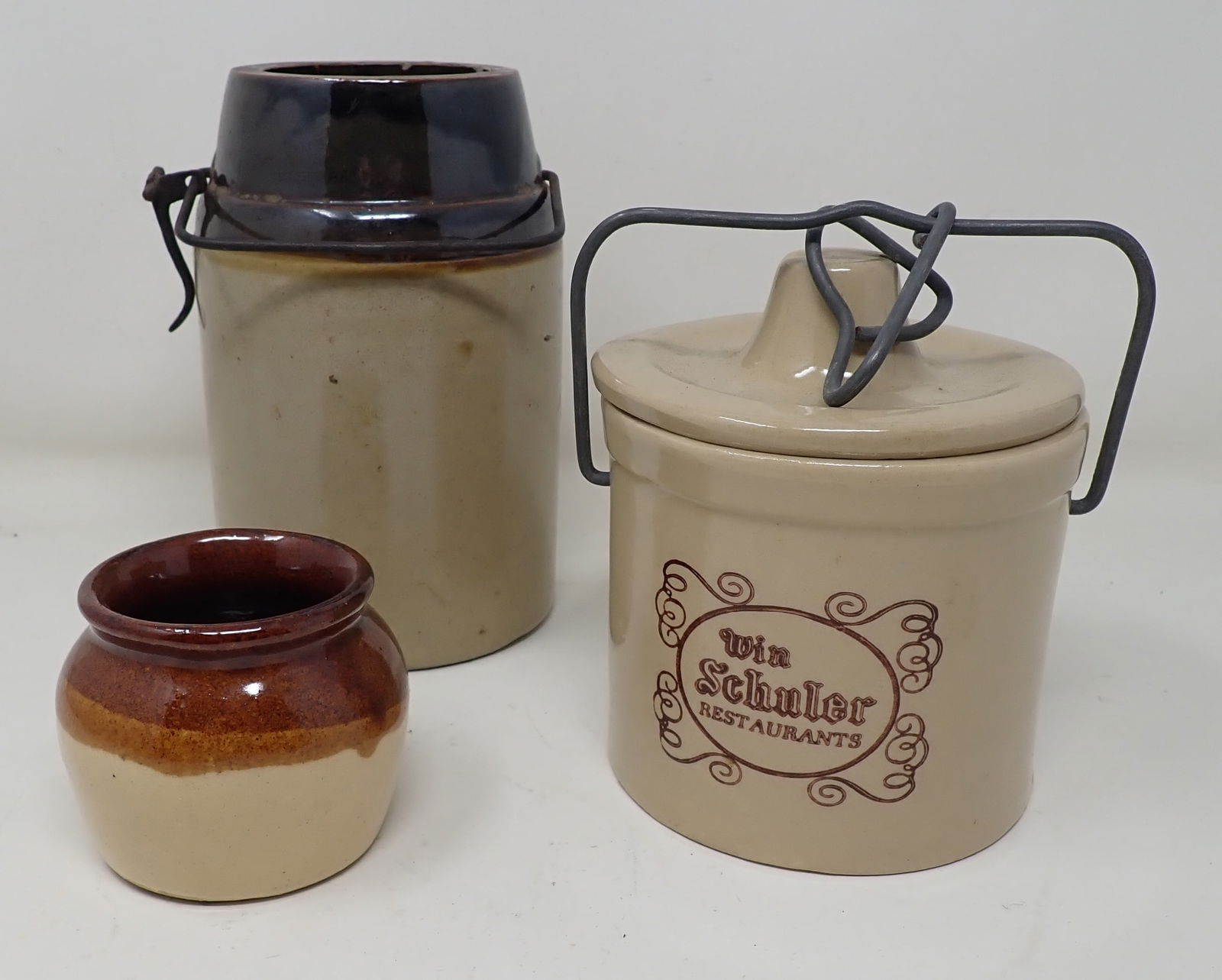 Stoneware Jars incl Schuler Restaurants: Tallest is apprx 4" in diameter and 6 3/4" tall