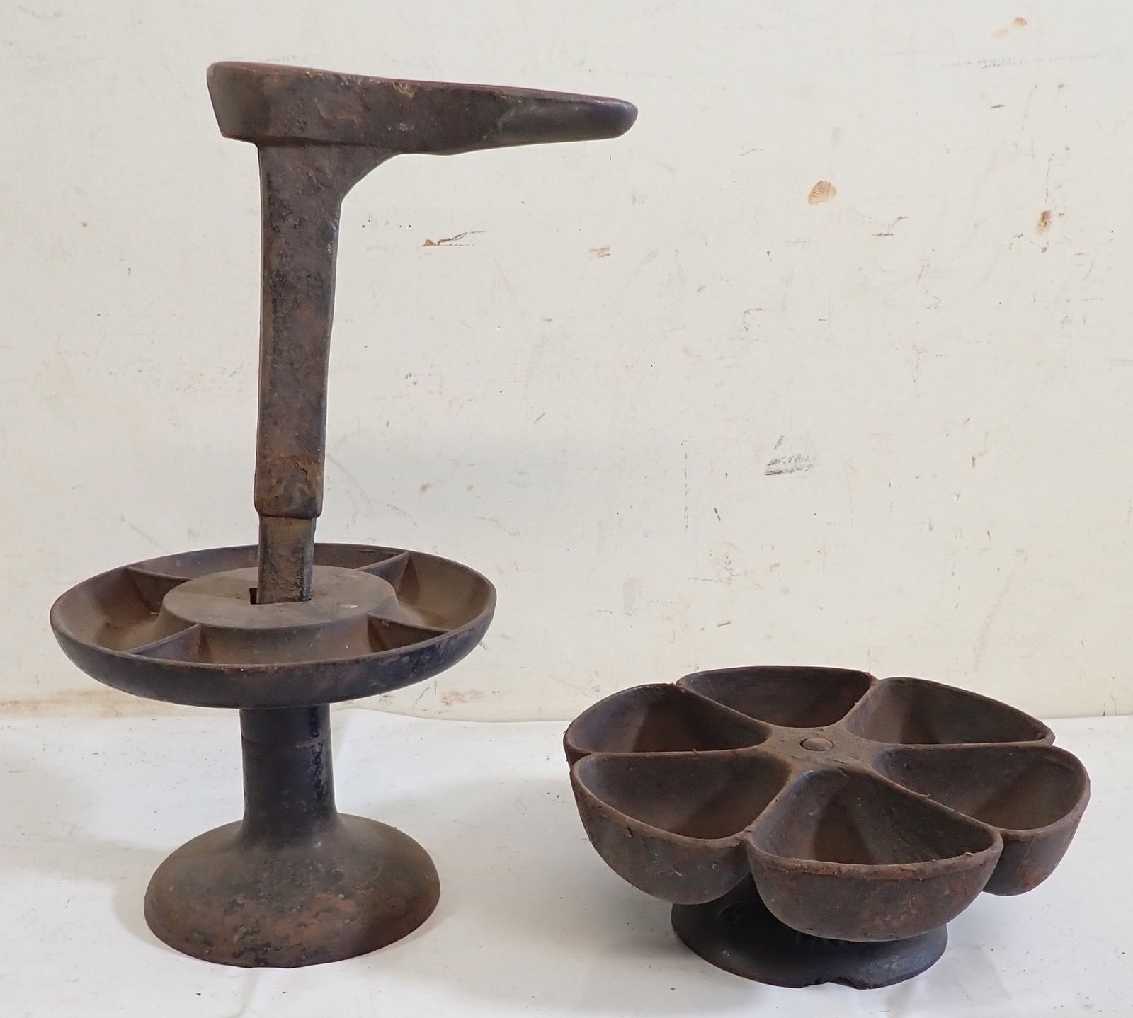 Shoe Cobblers Nail Cups: Left one is approx 8" in diameter and 6" tall ( not including height of anvil). Anvil does not fit it properly