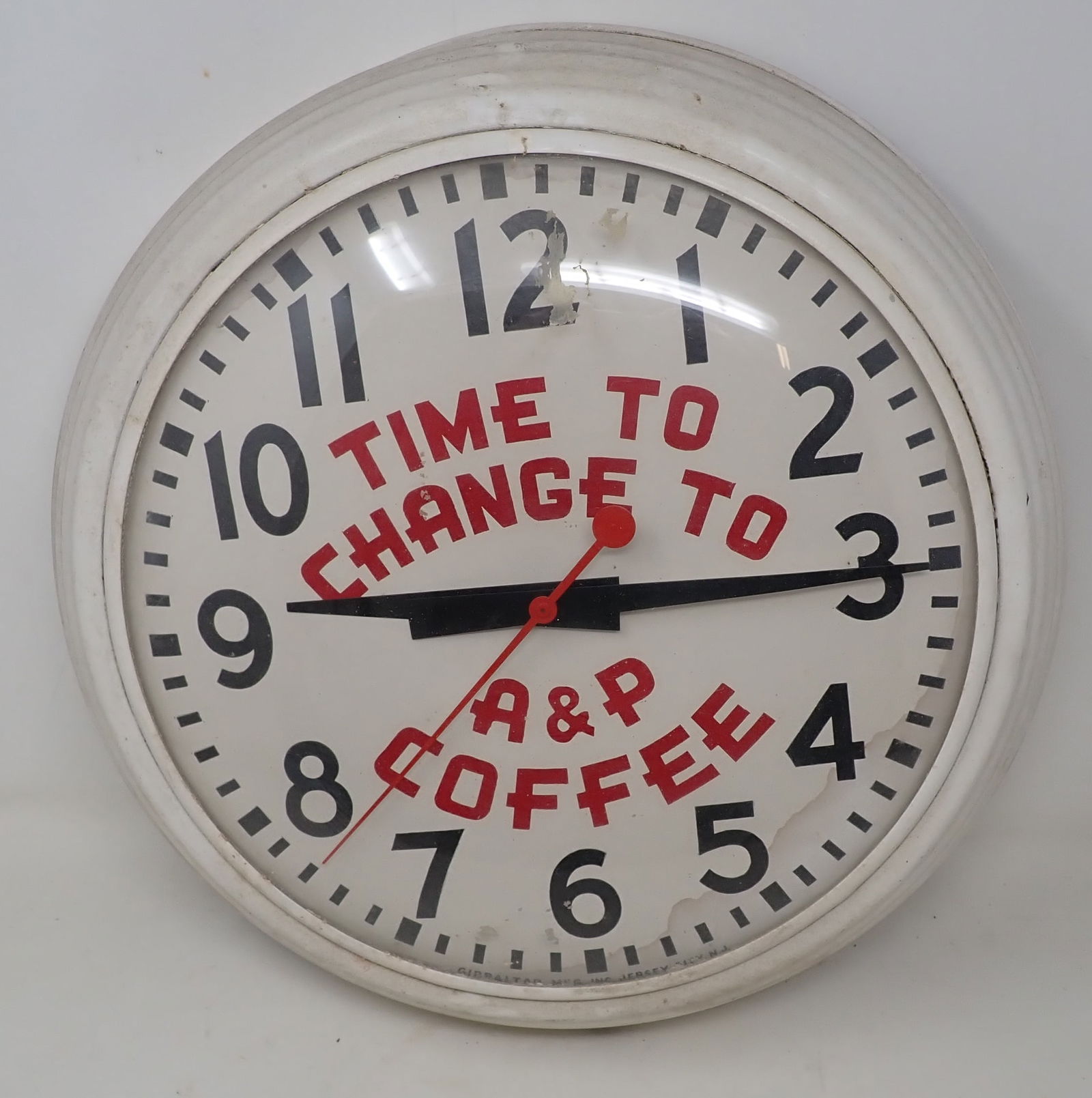 Gibraltor A&P Coffee Clock: Approx 15" in diameter