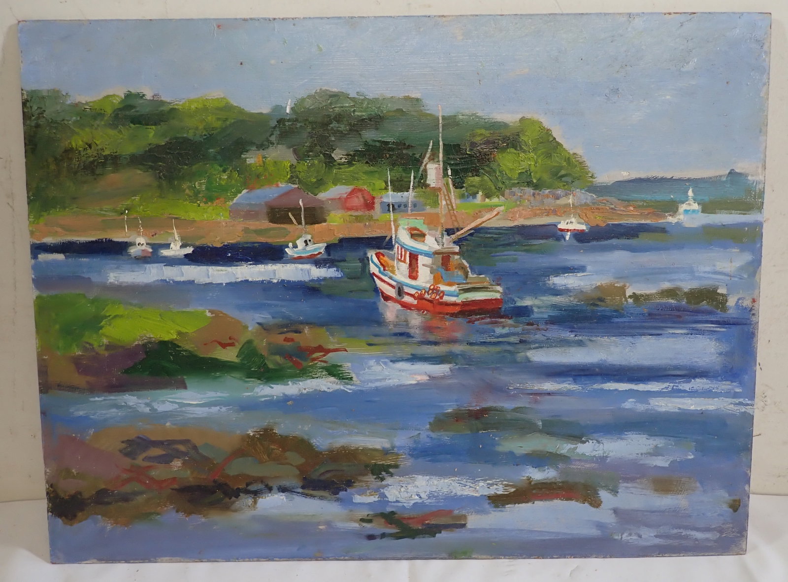 John Reilly Bay Painting: Approx 18" x 24". If shipping is needed, contact UPS Store 5528 to get a shipping estimate BEFORE bidding. Their phone number is (908)213-6838 and select option 5. Or email store5528@theupsstore.com .