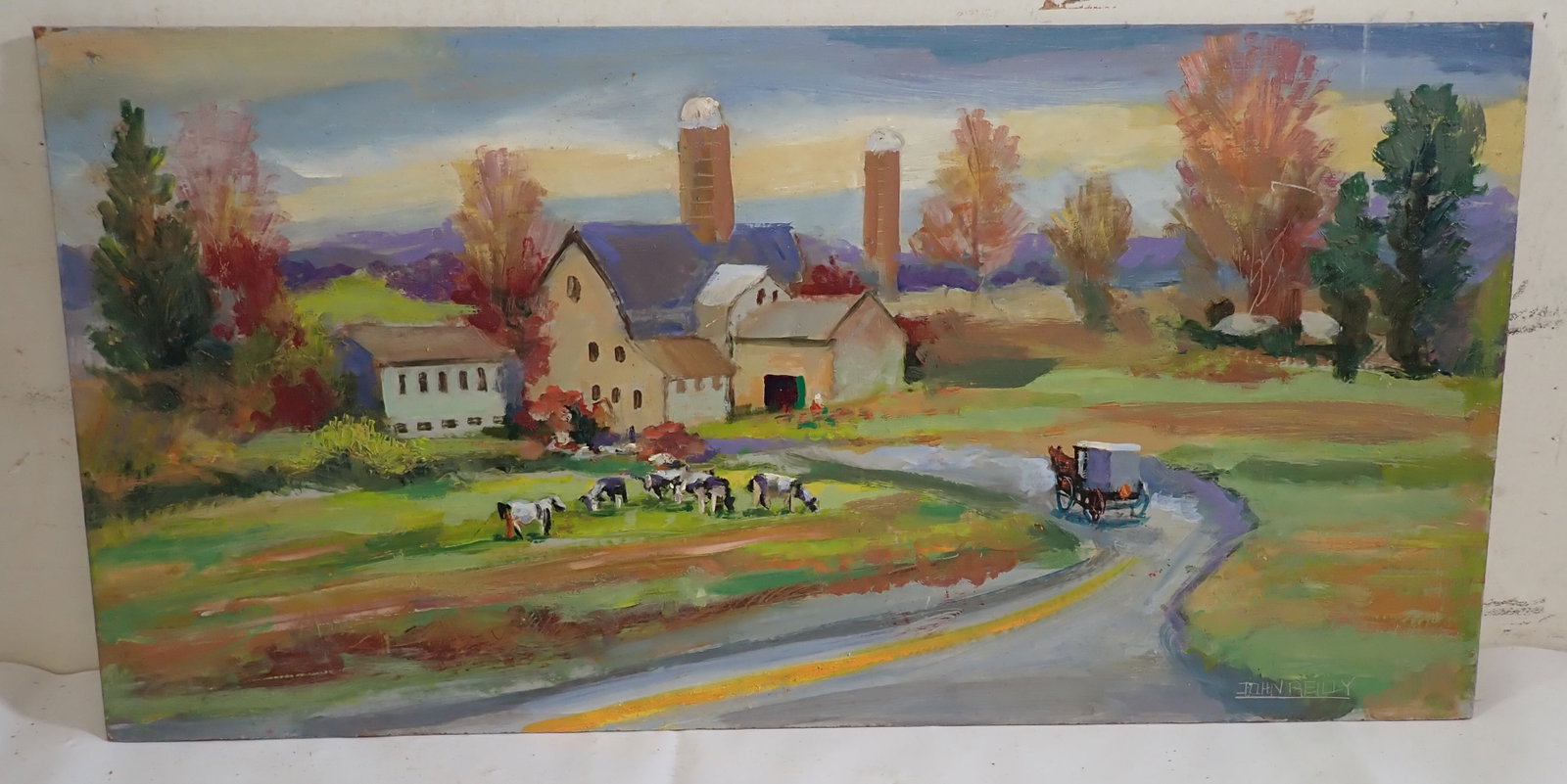 John Reilly Amish Lancaster Co. Painting: Signed oil on board - Apprx 12" x 24"