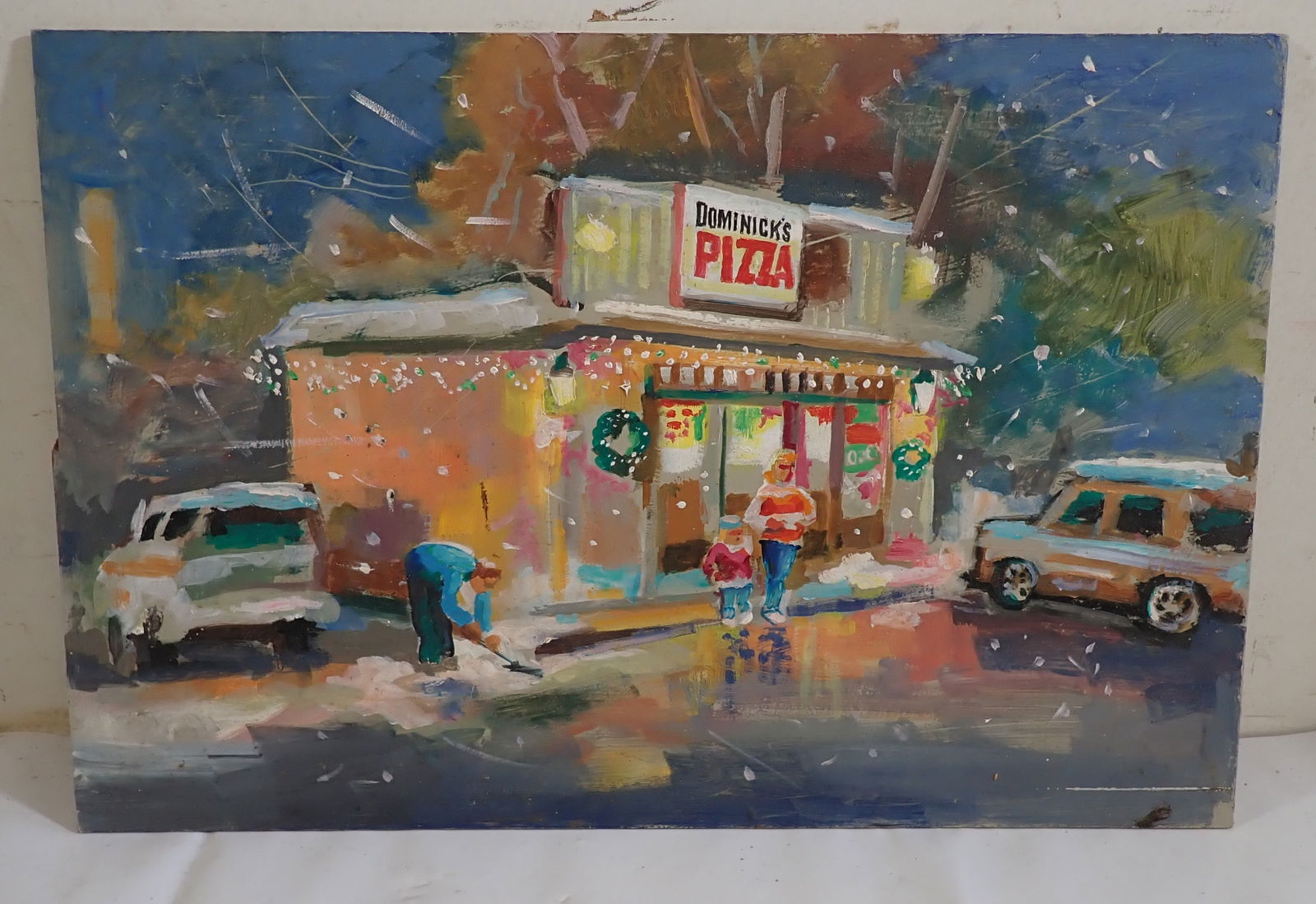 John Reilly Dominicks Pizza Oil on Board Painting (1 of 2)
