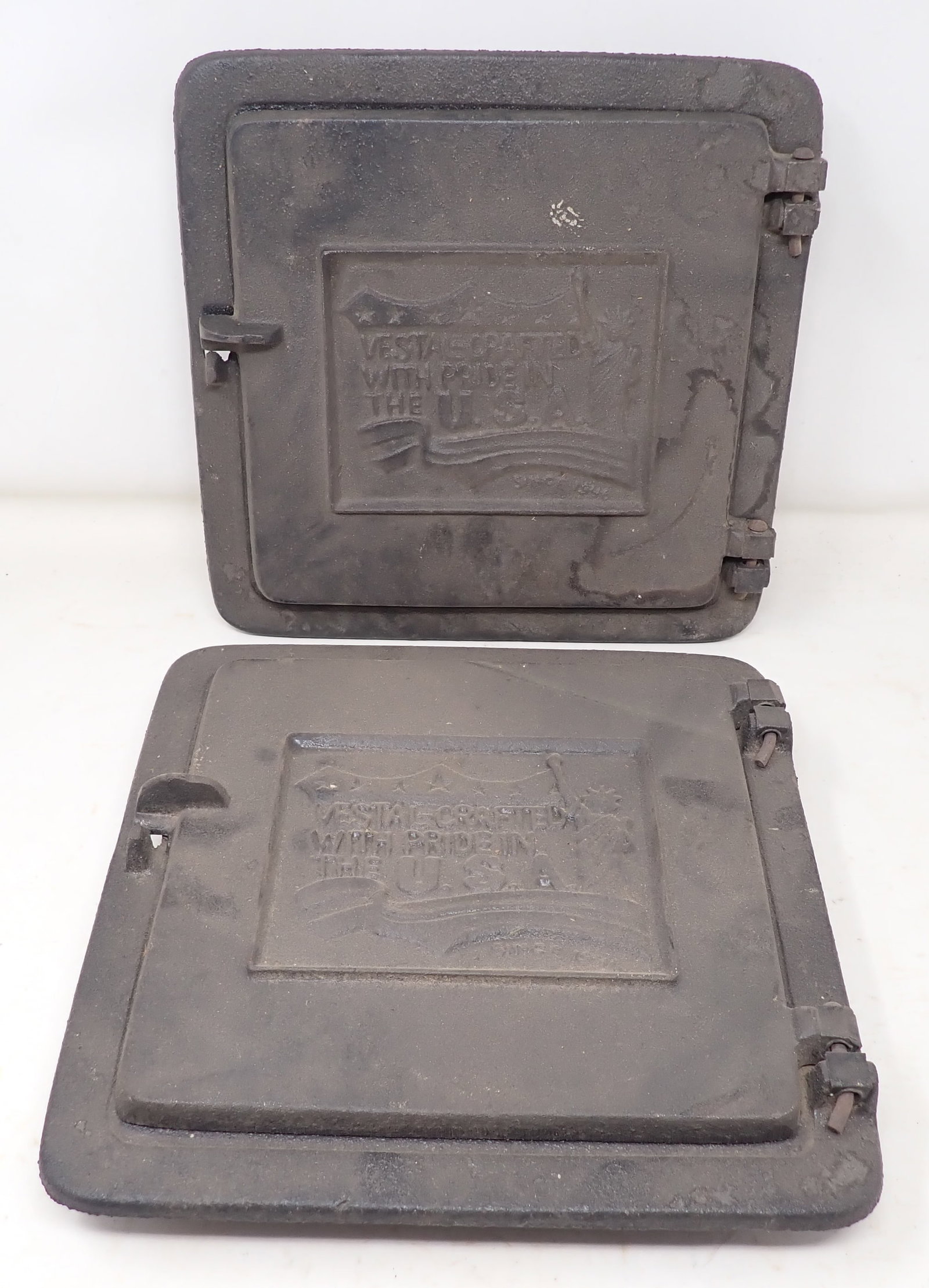 2 Vestal Crafted Cast Iron Chimney Doors: Clean out doors - Approx 10" x 10 1/4"