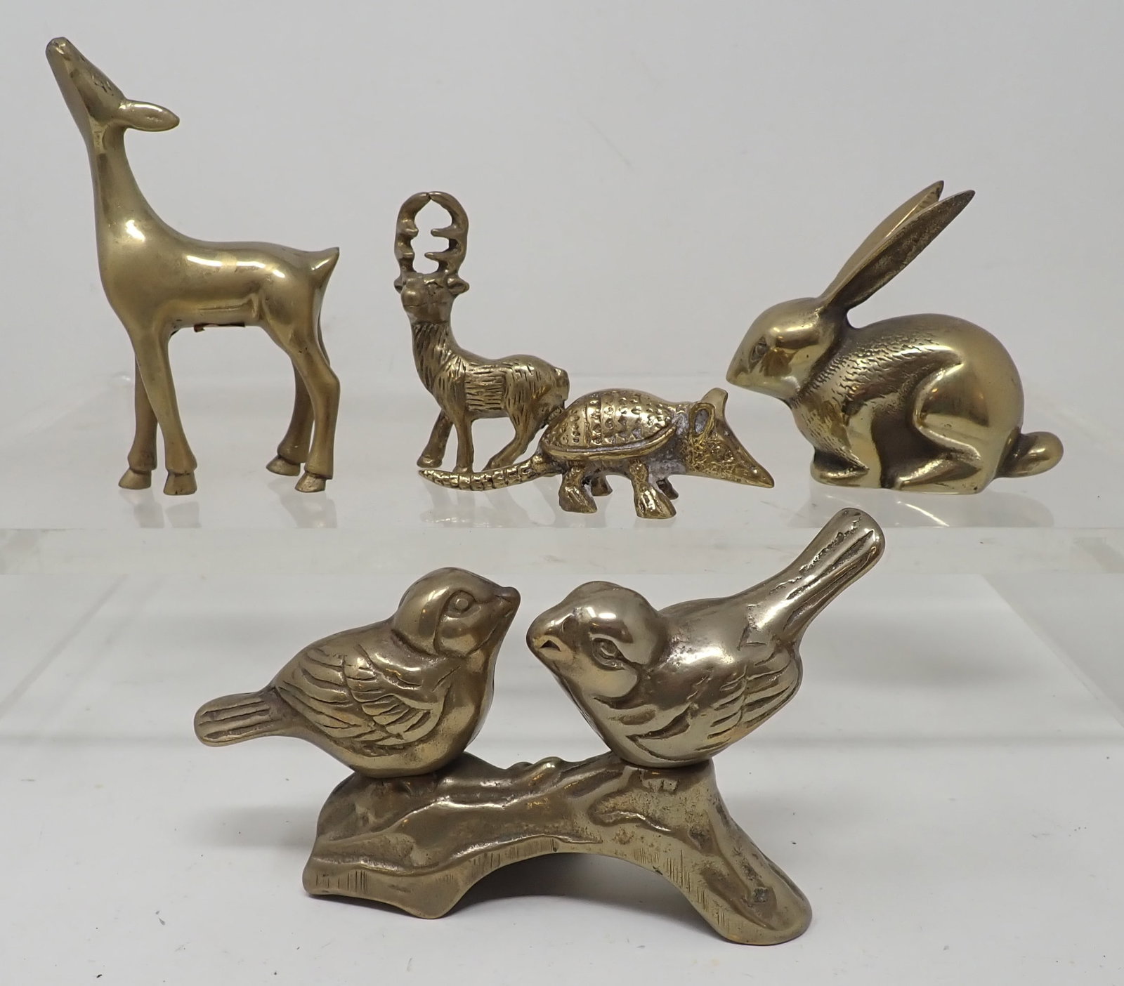 Brass Deer Birds Rabbit Armadillo: Tallest is apprx 4 1/2"