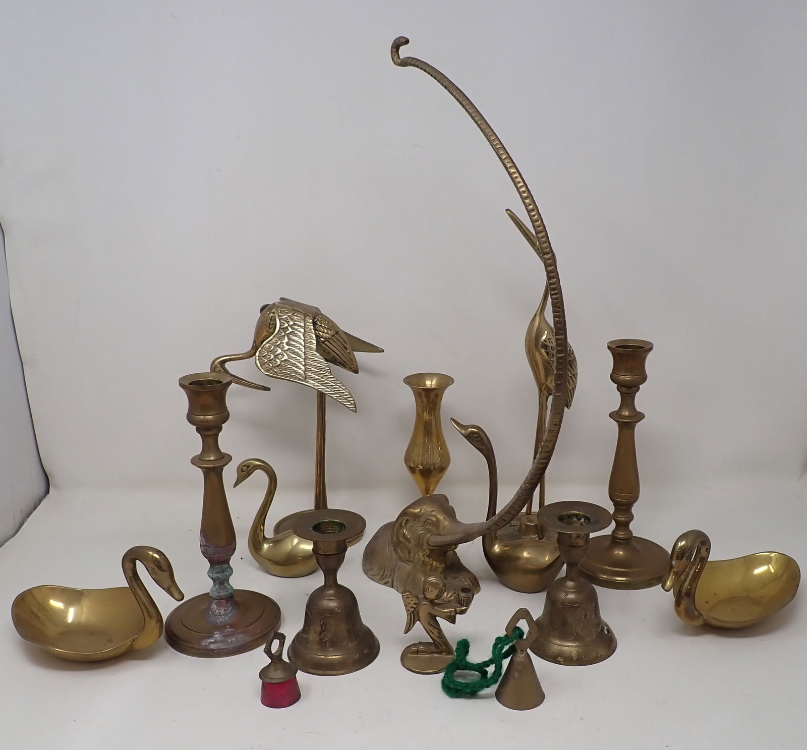 Brass Elephant Storks Candlesticks Bells & Misc (1 of 4)