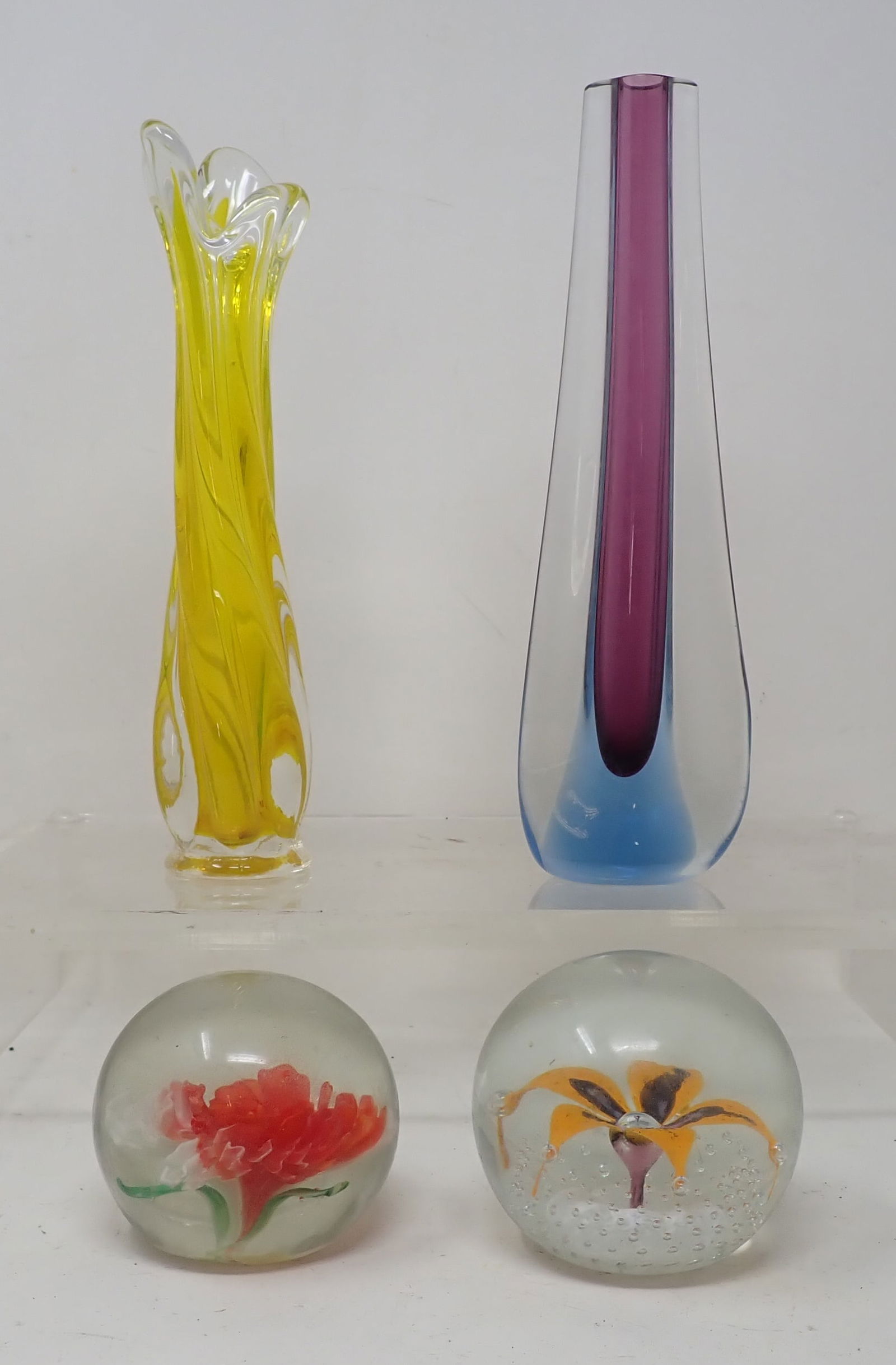 Art Glass Vases & Paperweights: Tallest is approx 10 1/4" tall