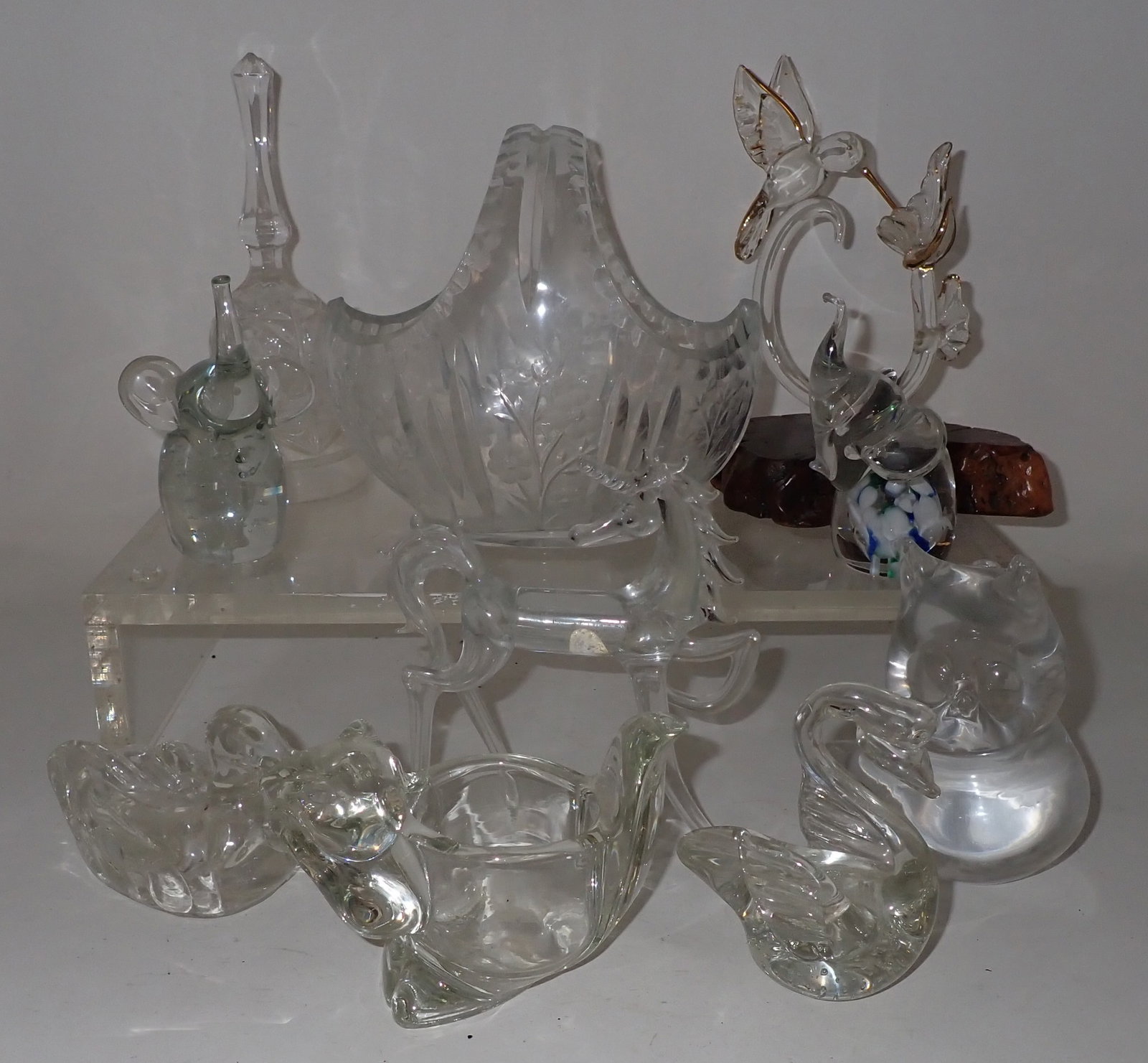 Glass Basket Owl Elephants Unicorns & Misc: Basket is approx 6 1/2" tall. No in house shipping !