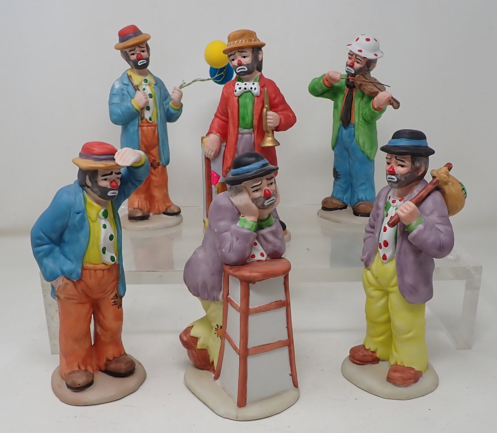 6 Emmett Kelly Clowns: Tallest is approx 7 1/2"
