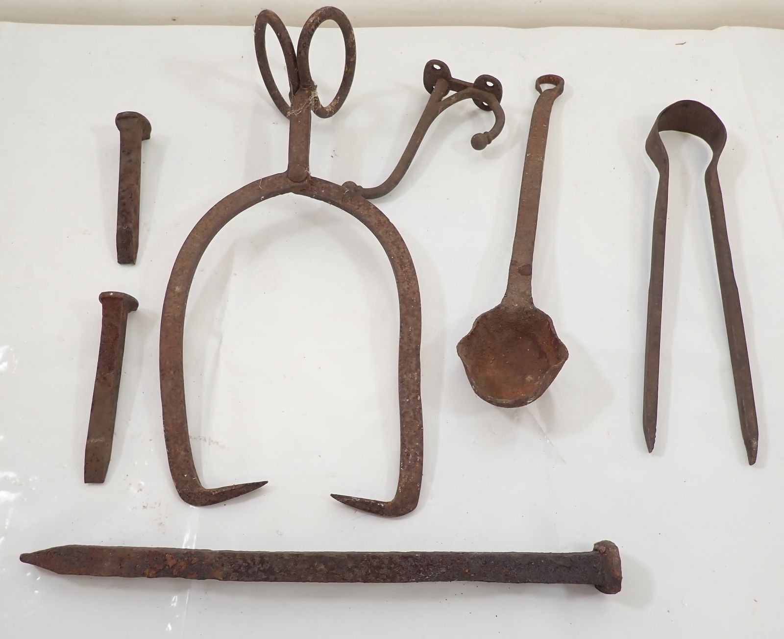 Ice Tongs Spikes Wrought Iron Ladle & Misc: Ice tongs are apprx 8 3/4" x 18 1/4".