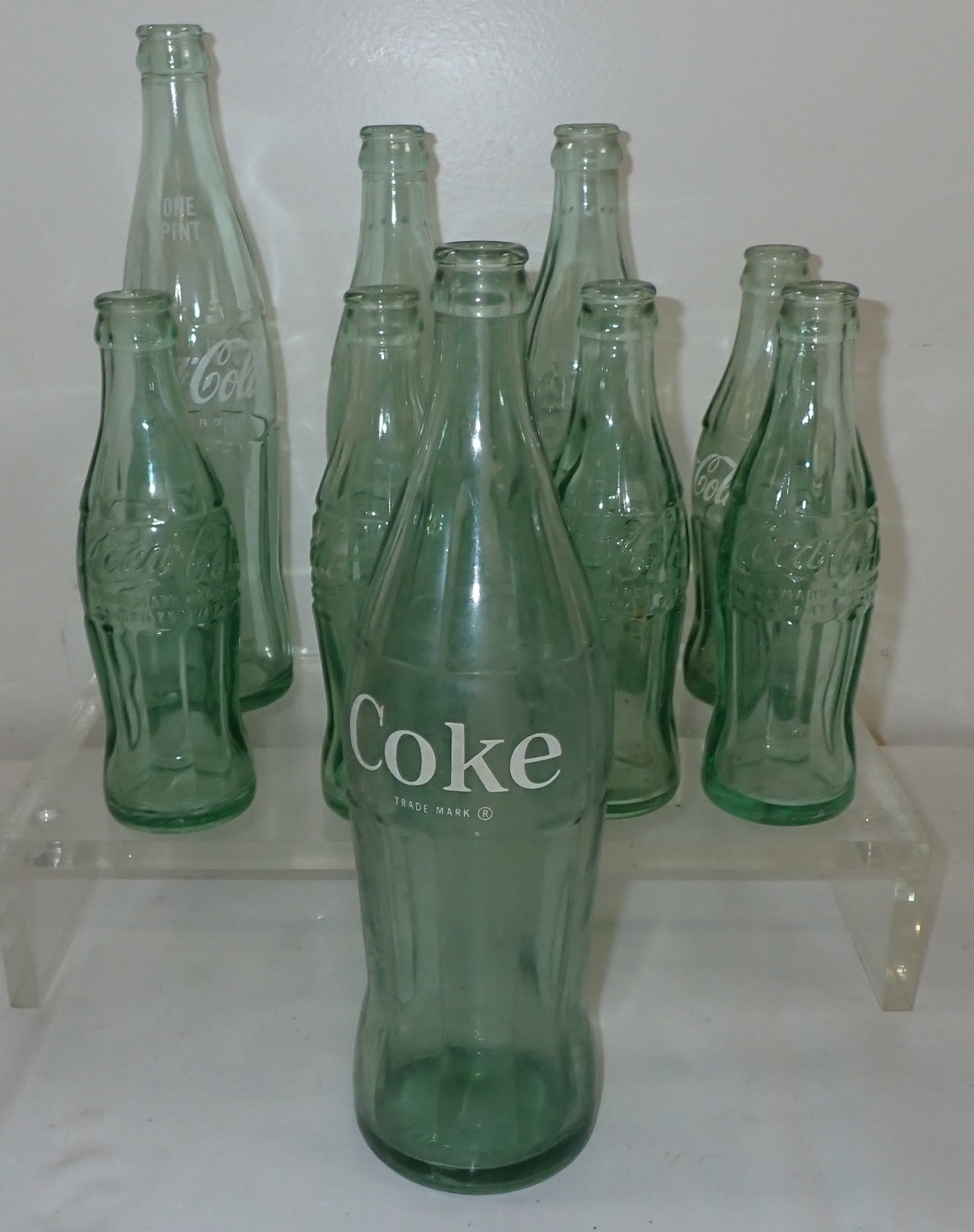 Coke Bottles: Largest is apprx 12" tall. No in house shipping !