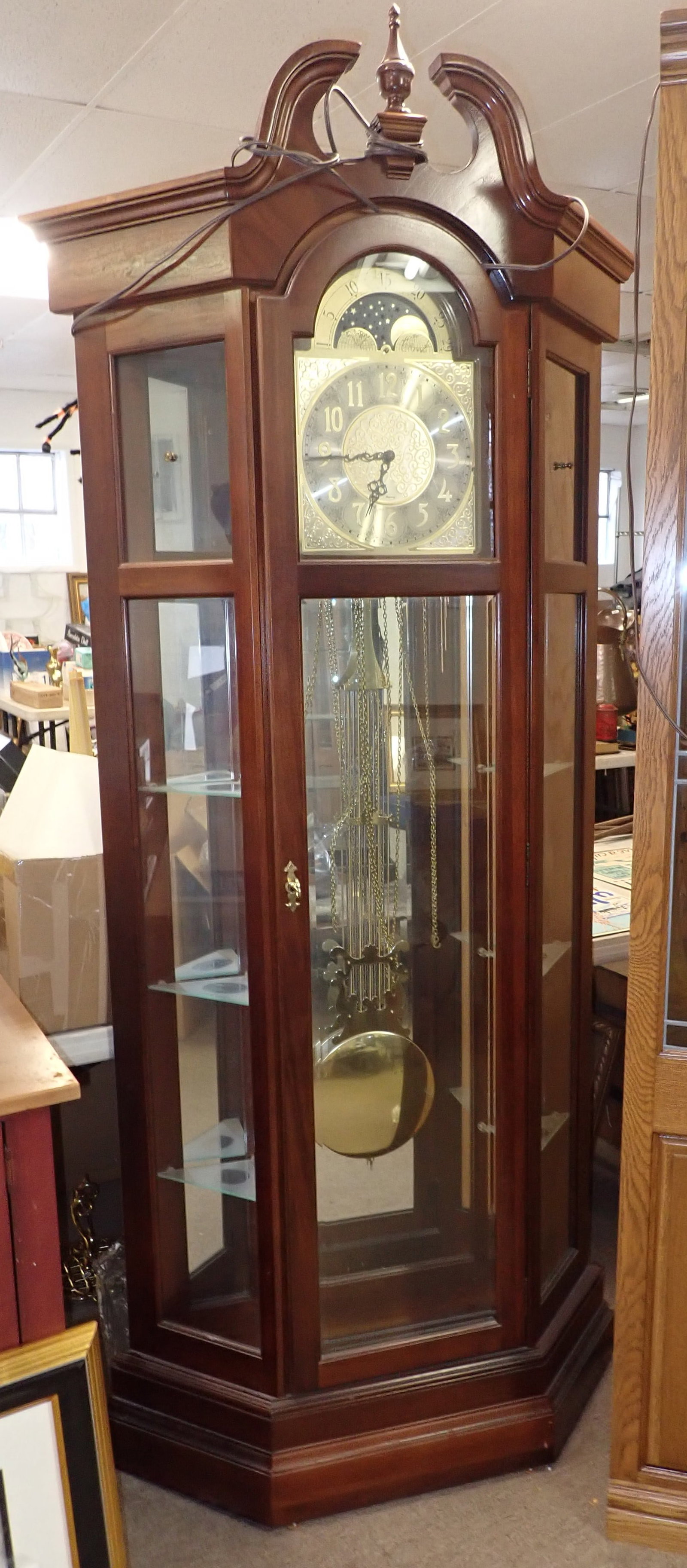 Pulaski Furniture Ridgeway Curio Clock: Approx 38" x 9 1/2" x 84" tall. No in house shipping ! Bring proper help to load.