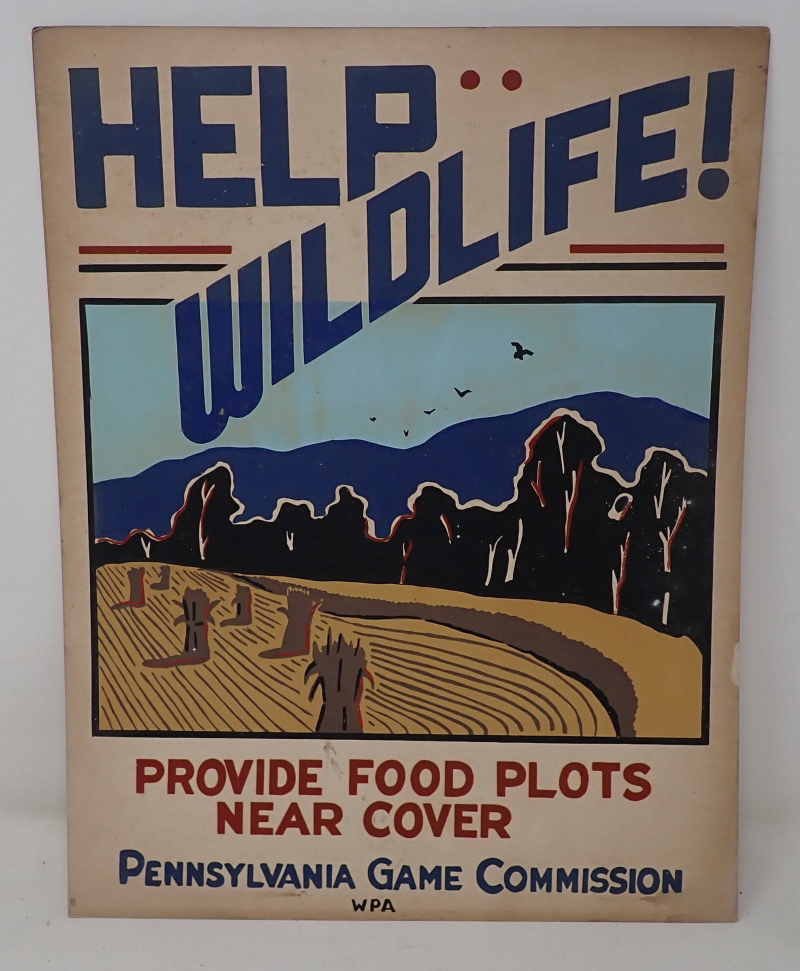 Pennsylvania Game Commison WPA Poster / Sign: Wildlife PA Game Commission Cardboard Sign / Poster . Approx 11" x 14"