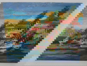 John Reilly Harbor Oil on Board Painting