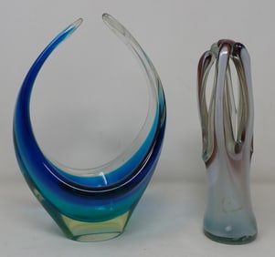 Art Glass Basket & Blown Vase
