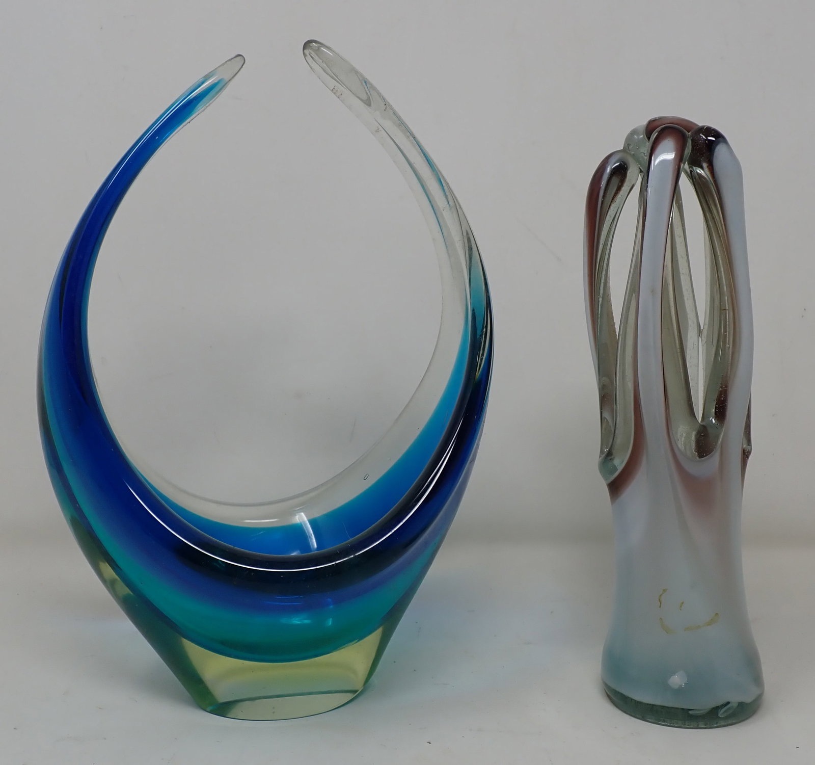 Art Glass Basket & Blown Vase: Tallest is apprx 9" tall