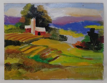 John Reilly Farm Scene Oil on Board Painting