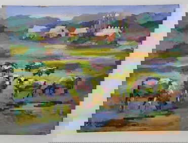 John Reilly Cow Pasture Oil on Board Painting