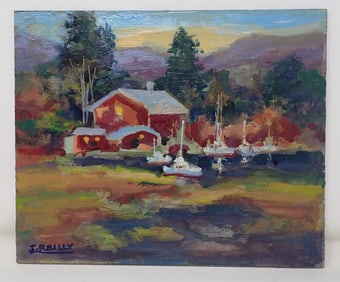 John Reilly Harbor Oil on Board Painting