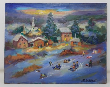 John Reilly Sleigh Riding Painting on Board