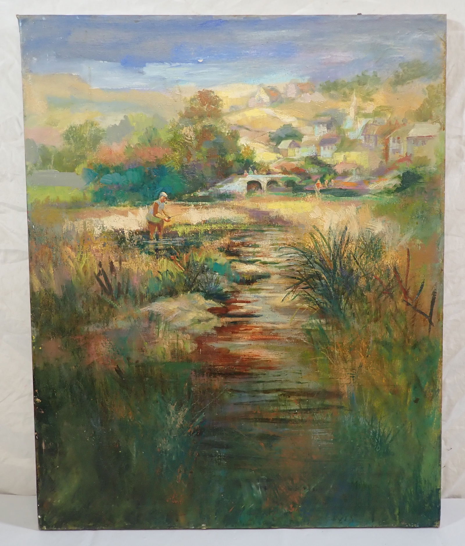 John Reilly Man Fishing w/ Pipe Oil Painting on Canvas (1 of 6)