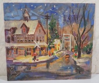 John Reilly River Town Winter Scene Painting