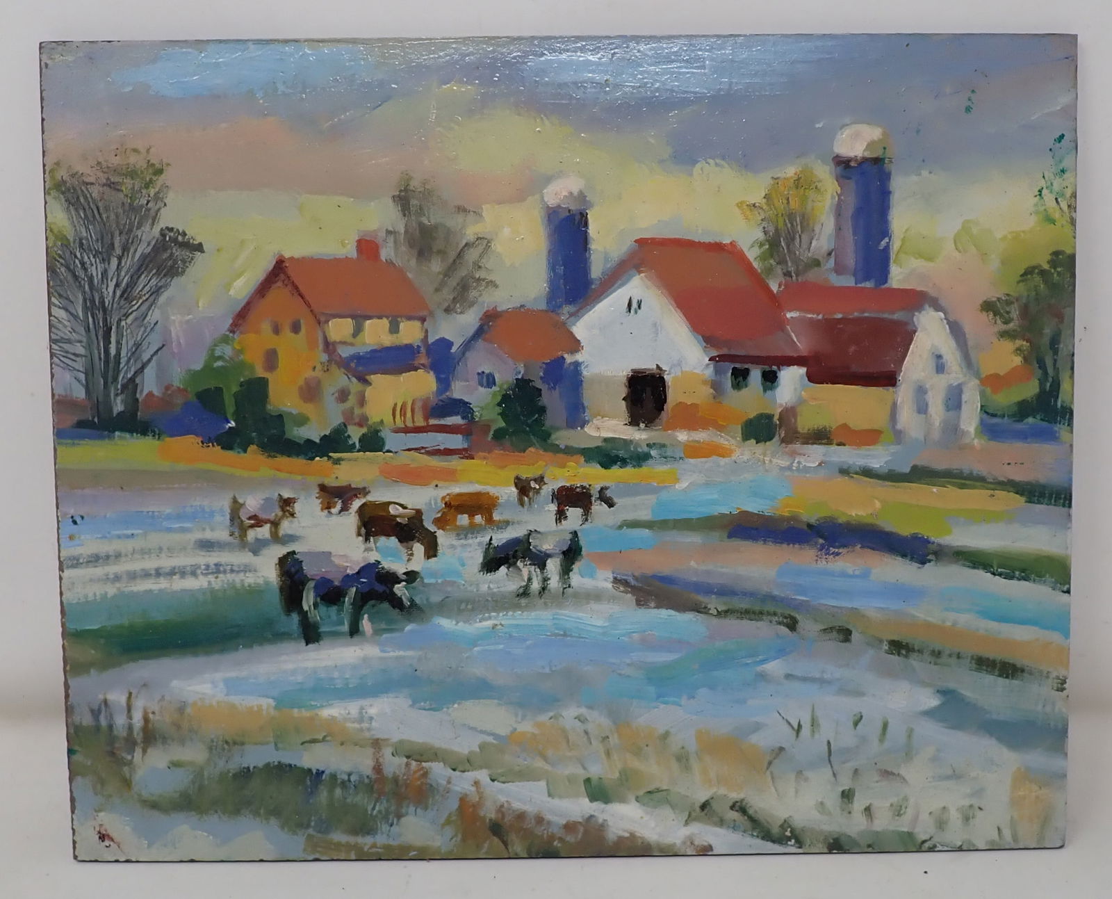 John Reilly Winter Farm Scene Oil on Board Painting (1 of 2)