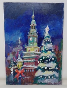 John Reilly Christmas Oil on Board Painting