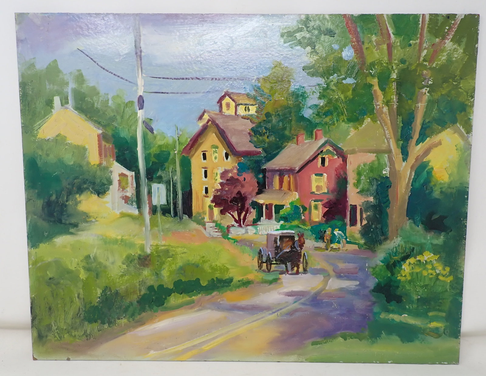 John Reilly Amish Country Oil on Board Painting: Signed painting is apprx 15 3/4" x 20"