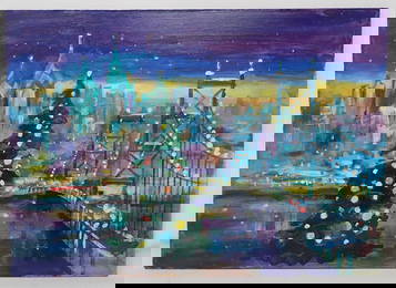 John Reilly Christmas in The City Oil Painting
