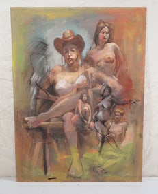 John Reilly Nudes Oil on Board Painting