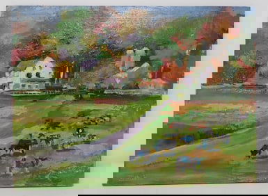 John Reilly Cow Farm Oil on Board Painting