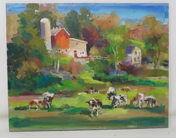 John Reilly Cow Pasture Oil on Board Painting