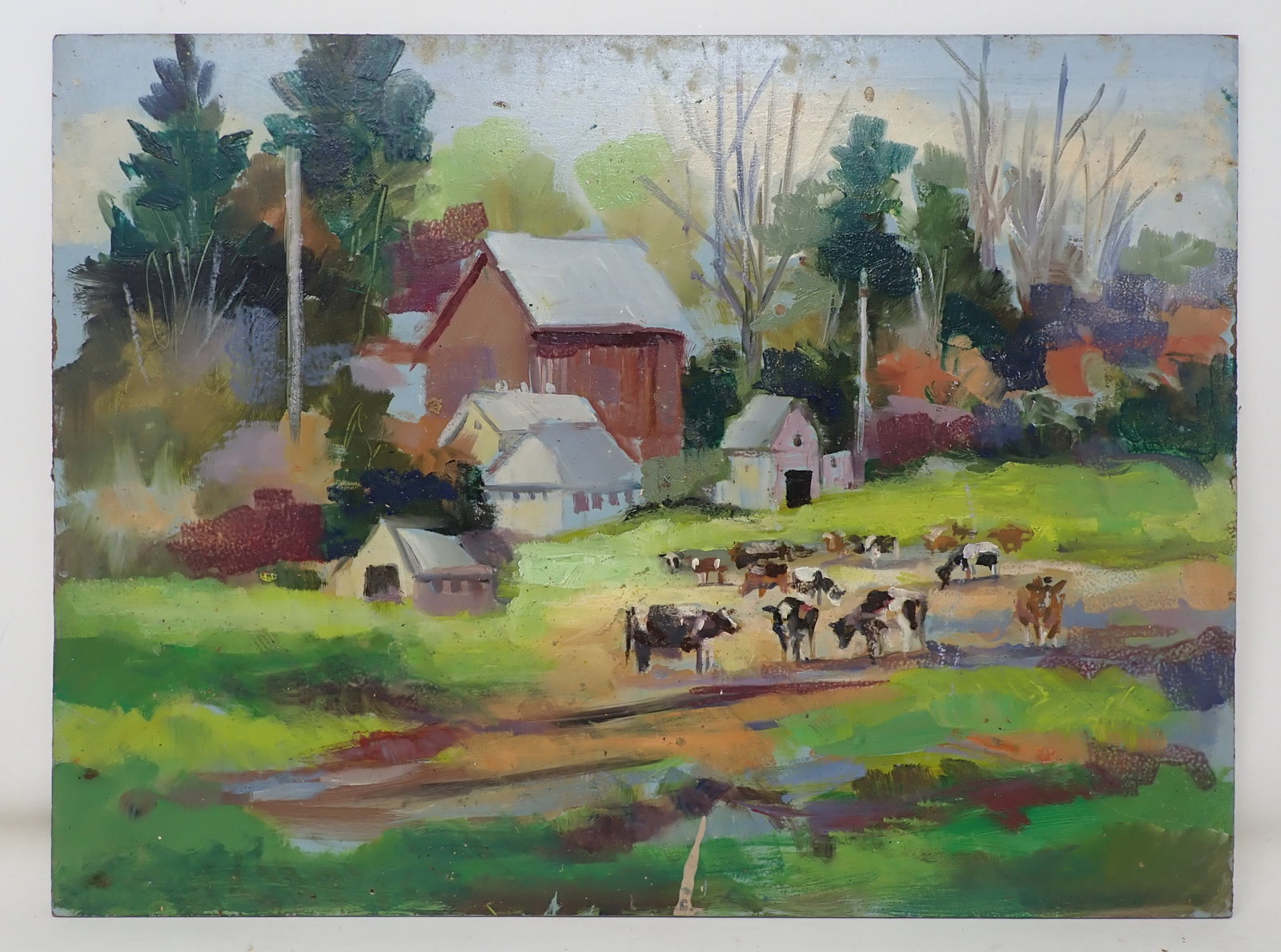 John Reilly Cows & Barns Painting: Oil on board is apprx 12" x 16"