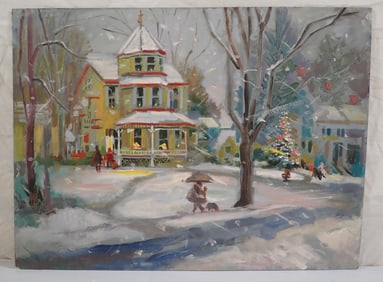 John Reilly Victorian Home Snow Scene Painting