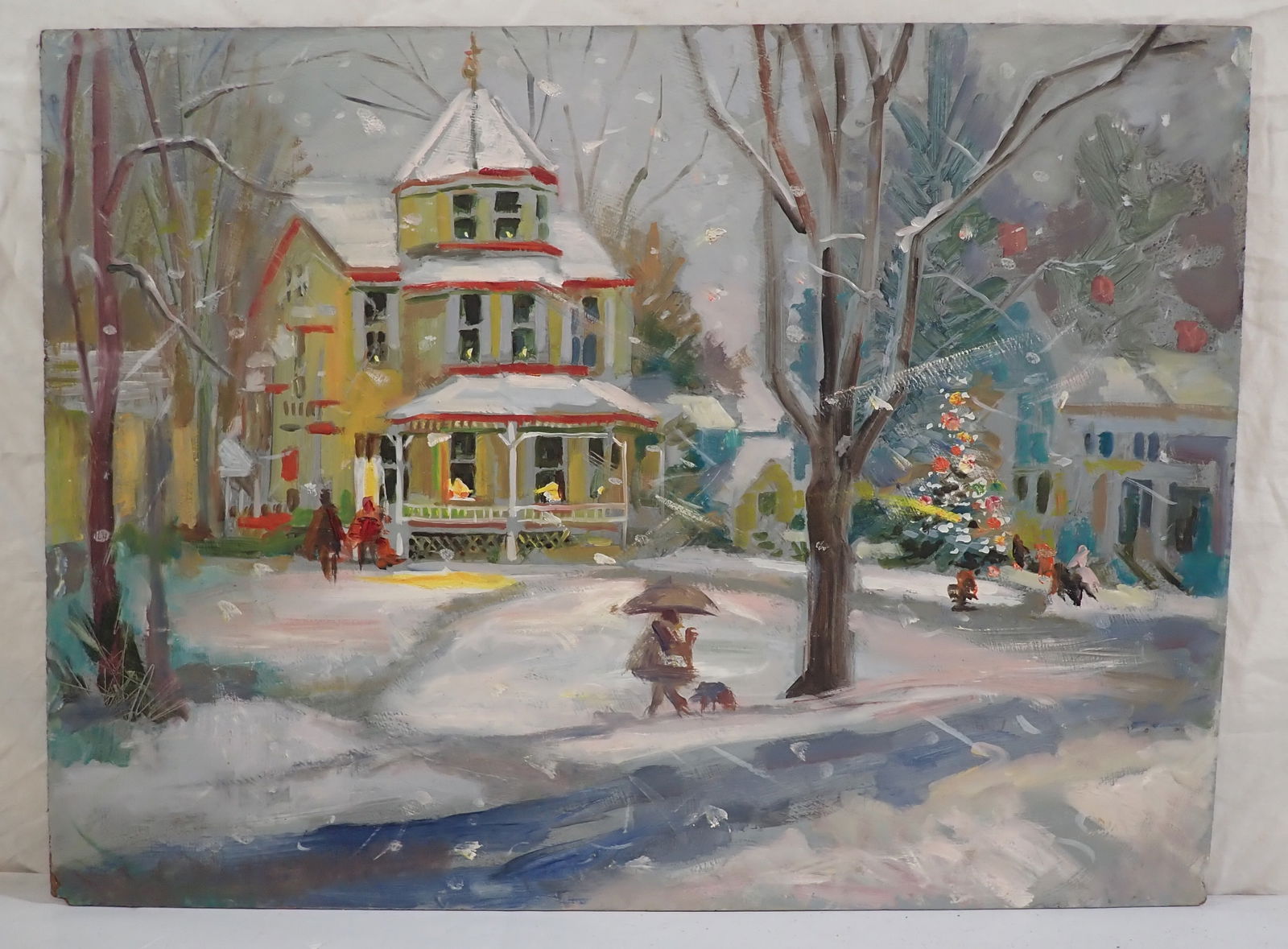 John Reilly Victorian Home Snow Scene Painting (1 of 2)