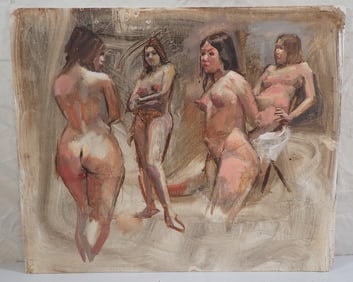 John Reilly Nudes Oil on Board Painting