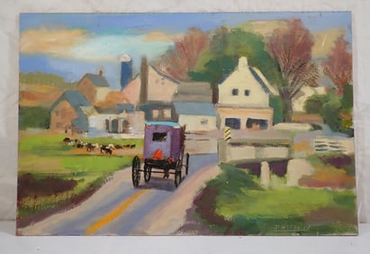John Reilly Amish Buggy Oil on Board Painting