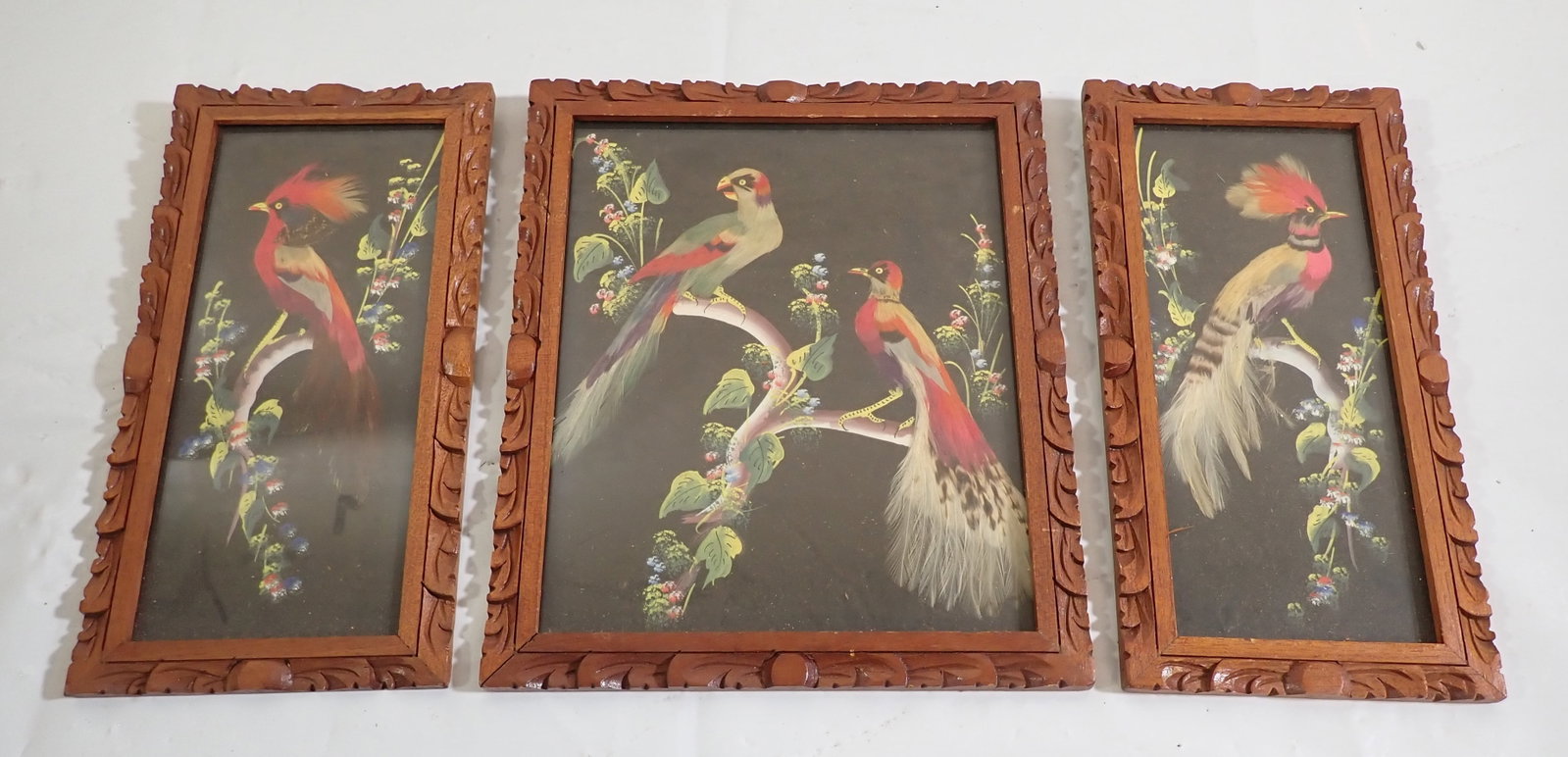 Oil & Feathers Bird Art: Largest is apprx 10 1/2" x 12 1/2"