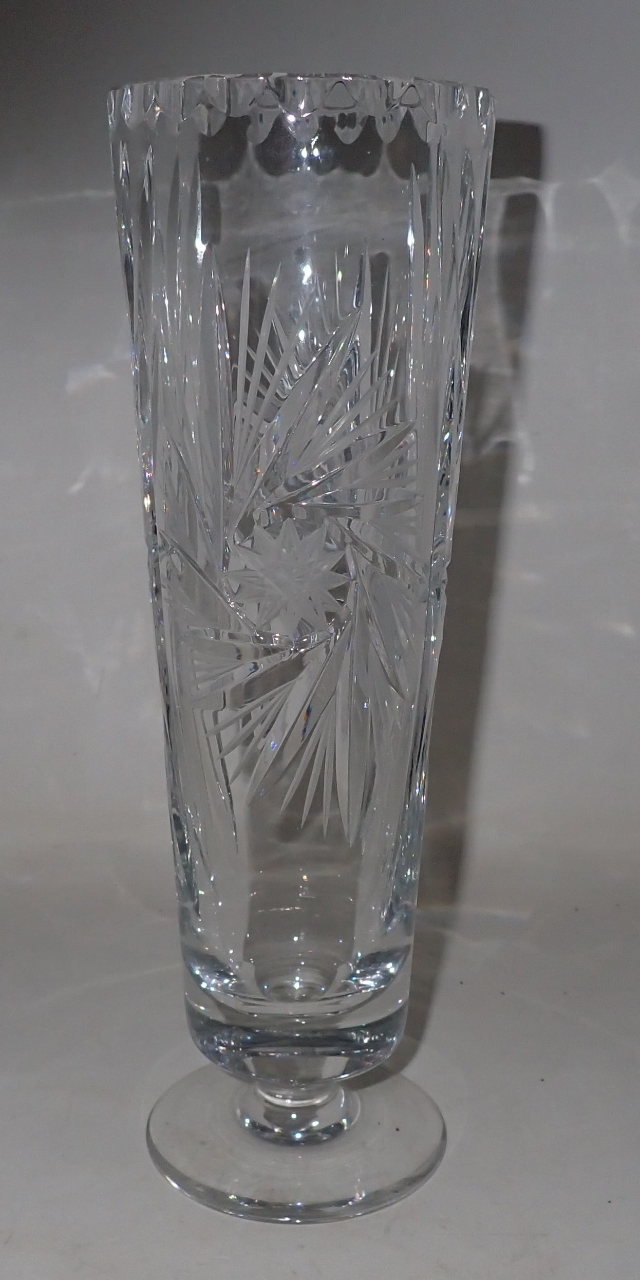 Crystal Vase: Approx 3 1/8" in diameter and 9 7/8" tall