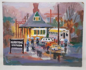 John Reilly Gladstone Station Oil on Board Painting