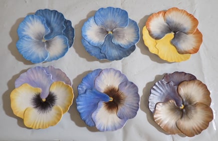 6 Guillotee French Flower Dishes / Plates