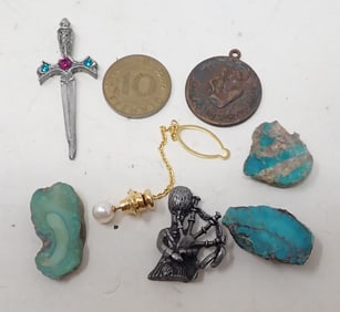 Tie Tac Foreign Coin Pendant & Misc