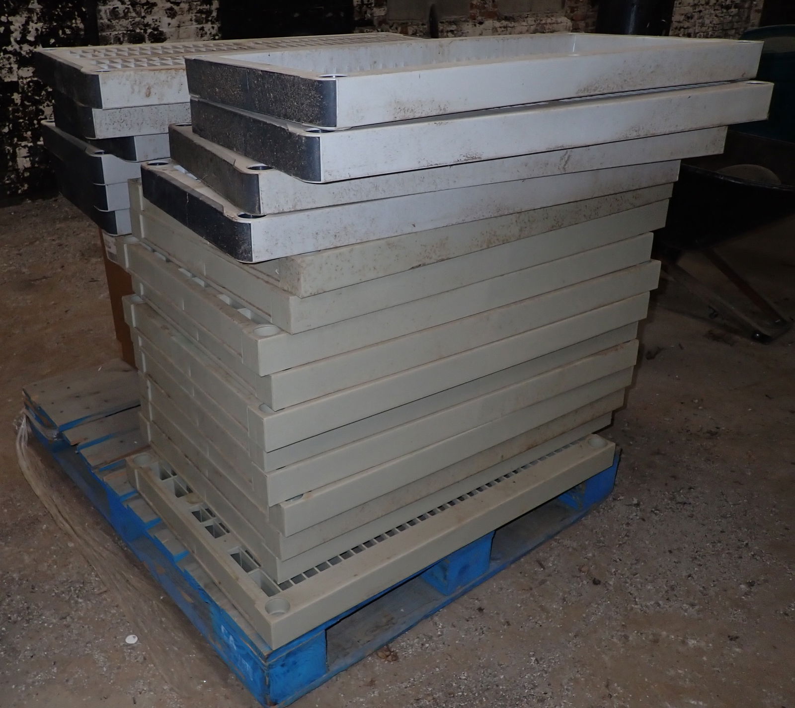 Partial Plastic Shelving: Sheves are apprx 18" x 36". There are only a few posts included. Take what you want and leave the rest. Pick up at Building B Location. No in house shipping !