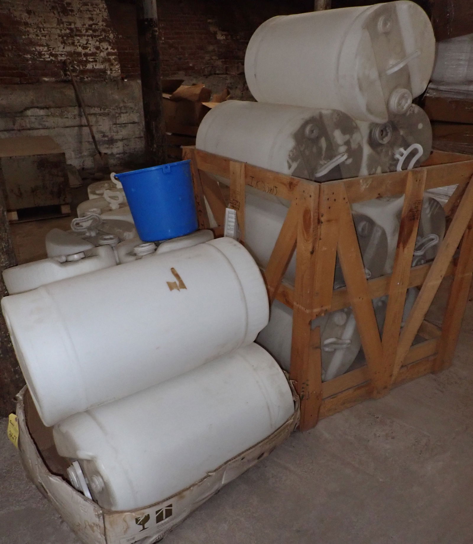 15 Plastic Drums: Approx 14" in diameter and 26" tall. Take what you want and leave the rest. Pick up at Building B Location. No in house shipping !