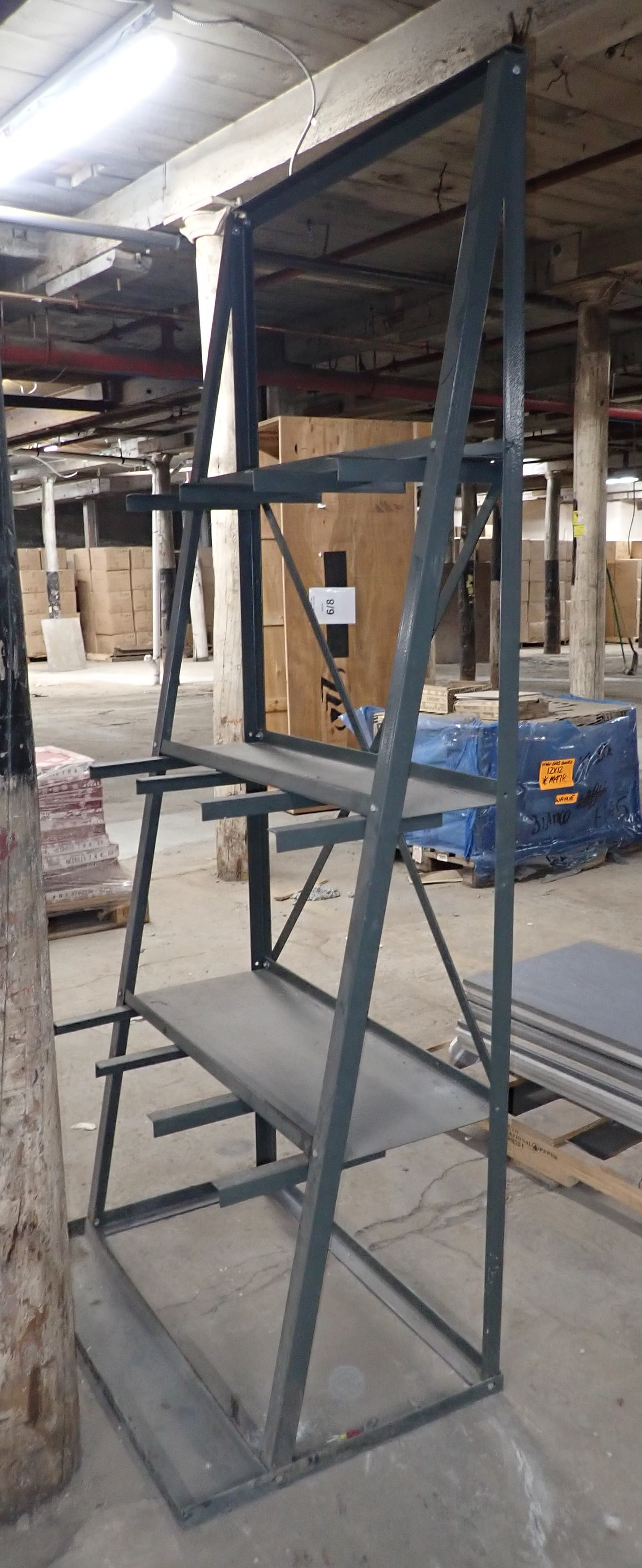 Steel Rack: Apprx 24" x 36" x 85" tall. Bring help to load. Pick up at Building B Location. No in house shipping !