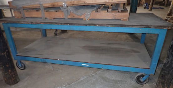 Rolling Industrial Table & Glass